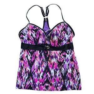 Beach Native Women's Purple Multi Tankini Beach Vacation Top Sz 34 B/C
